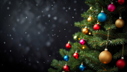 Fototapeta na wymiar Colorful Christmas Ornaments on Fir Branches 38