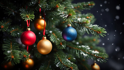 Colorful Christmas Ornaments on Fir Branches 45