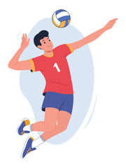 The volleyball player hits the ball