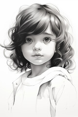 Simple drawing of a cute brunette girl portrait