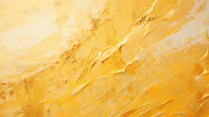 A detailed close-up of an abstract gold art painting with textured oil brushstrokes and palette knife work on canvas.