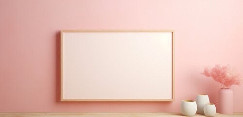 a wooden frame with a blank canvas, creating a serene atmosphere against a soft pastel wall. 