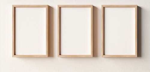 A simple wooden frame on a beige wall offers a clean slate for artistic inspiration. The empty mockup sets the stage for creative exploration, providing an open and inviting canvas within the frame.