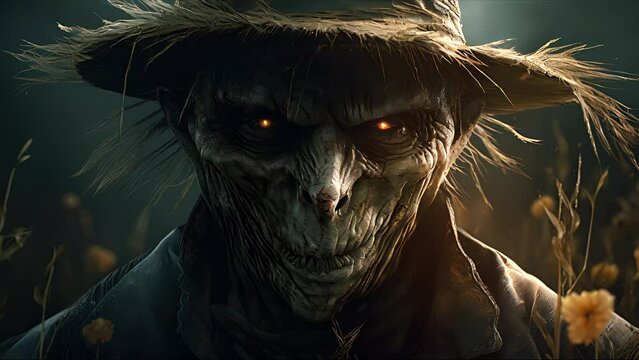 	
Scary scarecrow. Halloween concept. Created with Generative AI.	
