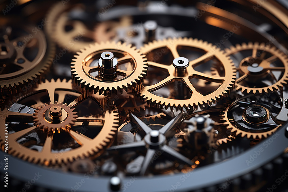 Poster an intricate network of interconnected gears and cogs, symbolizing the complexity and interdependenc