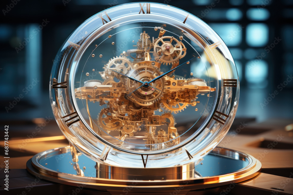 Aufkleber a clock made of floating and levitating elements, defying the laws of gravity and conventional timek