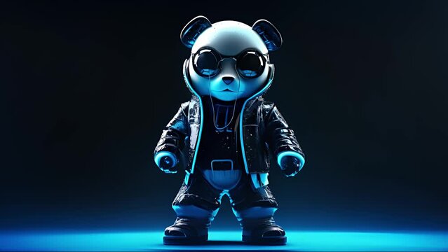 Cyberpunk panda, cute panda robot. Created with generative AI.