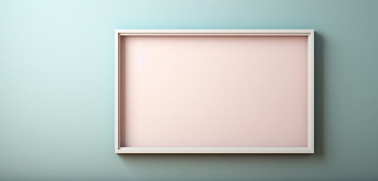 An empty picture frame casts a subtle shadow against a plain background, captured by a camera. The mockup portrays simplicity and potential.