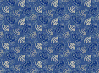 Paper Cut Leaves Decor Pattern in Blue Seamless Tile