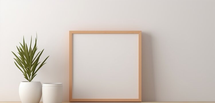  a wooden frame showcases an empty canvas against a soft gradient background. The minimalist art mockup invites viewers into a serene space, emphasizing the beauty of simplicity in art.