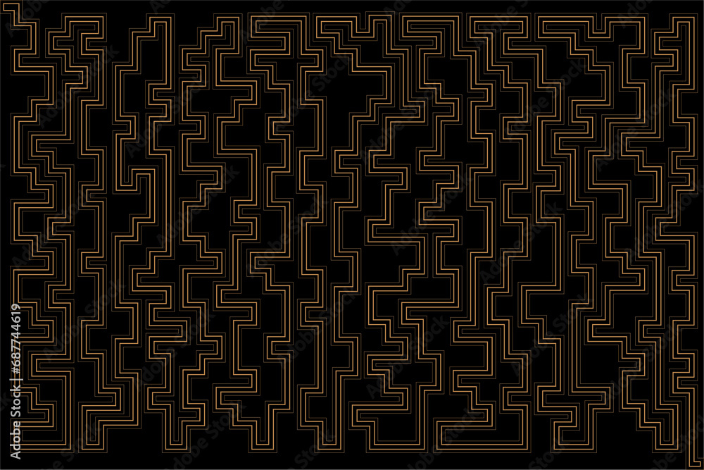 Aufkleber abstract of background vector. design labyrinth of line gold of black background. design print for i