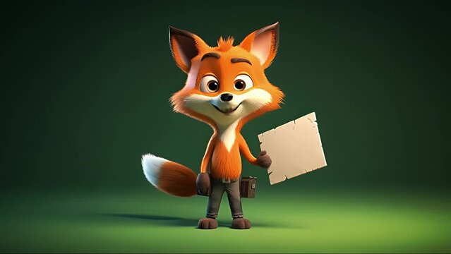 Cute Cartoon fox Holding a Blank Sign. Created with Generative AI.	
