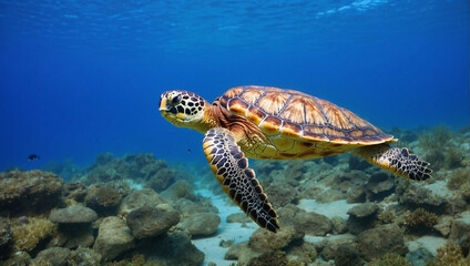 Obraz na płótnie Canvas The sea turtle which swims