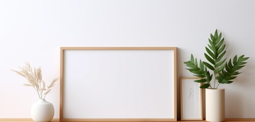 Imagine a camera capturing an empty mockup of a wooden frame with a minimalist design against a soft, neutral background. The simplicity of the scene provides a blank canvas for creative thoughts.