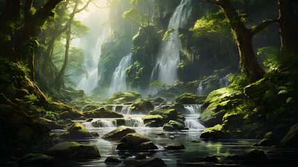 Beautiful Cascading Waterfall.