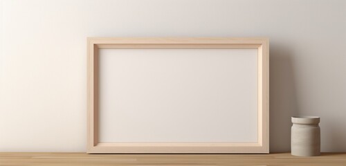 Subtle wooden frame casting a shadow on a neutral background, creating an elegant space for creative exploration. Empty mockup.