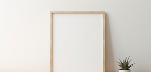 Subtle wooden frame showcasing an empty canvas against a neutral background. Simple and elegant mockup.