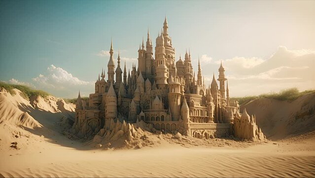 Sand Castle on Beach. Created with Generative AI.