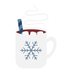 Hot chocolate drink element. Vector illustration with winter theme and flat vector style. Editable vector element.