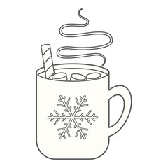 Flat line hot chocolate drink. Vector illustration with winter theme and flat line vector style. Editable vector element.