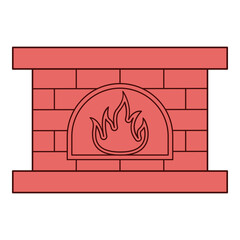 Fototapeta premium Flat line fireplace. Vector illustration with winter theme and flat line vector style. Editable vector element.