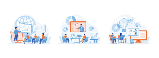 Business Online Training, online training courses for employees, Education online training courses. Online Training set flat vector modern illustration