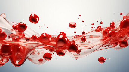 Red splash liquid on white background. Generative AI.  - obrazy, fototapety, plakaty