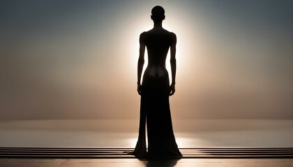 黒人女性の横顔シルエット。夕焼けの中でファッションモデルの撮影｜Profile silhouette of a black woman. Fashion model photoshoot at sunset. Generative AI	 - obrazy, fototapety, plakaty