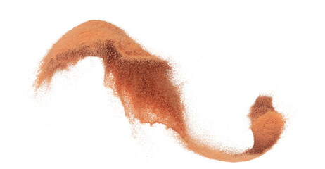 brick Sand flying explosion, ground sands grain wave explode. Abstract cloud fly. Orange colored...