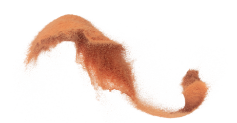 brick Sand flying explosion, ground sands grain wave explode. Abstract cloud fly. Orange colored sand splash throwing in Air. White background Isolated high speed shutter, throwing freeze