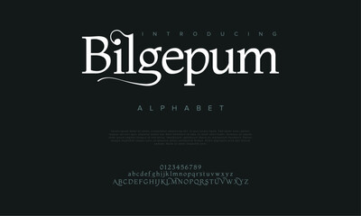 Bilgepum premium luxury elegant alphabet letters and numbers. Elegant wedding typography classic serif font decorative vintage retro. Creative vector illustration