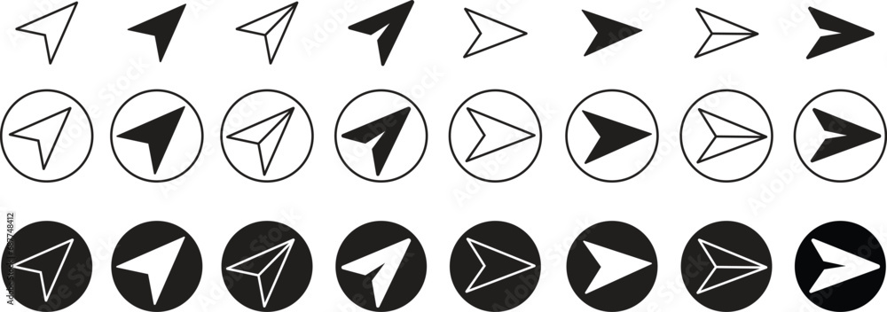 Poster black flat message send icons set. direct messages or dm symbols editable stock. send post or mail o