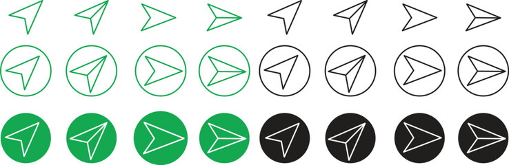 Line Messages send icons Set. Direct messages or DM symbols editable stock. Send post or mail or email arrows icons. Plane origami send icons for web designs isolated on transparent background.