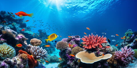 Naklejka na ściany i meble Coral Fish Underwater Ocean Sea Water Marine Animal Wildlife
