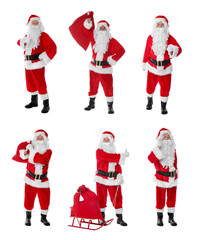 Santa Claus on white background, set of photos. Christmas celebration