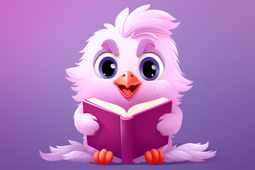 cartoon chicken character design reading a book