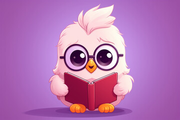 cartoon chicken character design reading a book