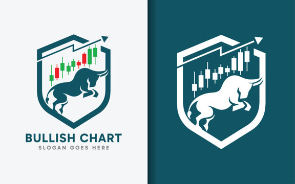 Bullish Chart Logo Design. Bullish Trend on Candlestick Exchange Charts Combined with Arrow and Bull Symbol Concept. Vector Logo Illustration.