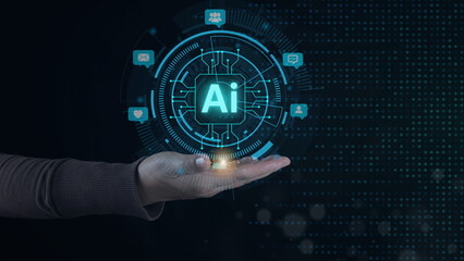 Ai technology, Artificial Intelligence. women using technology smart robot AI, artificial intelligence by enter command prompt for generates something, Futuristic technology transformation.