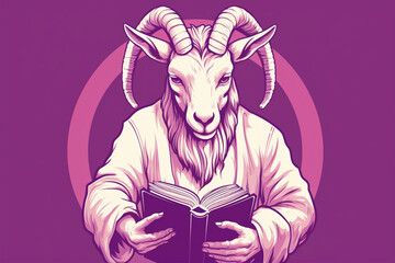 cartoon goat character design reading a book