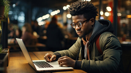 Focused Black Entrepreneur in Productive Coffee Shop Meeting