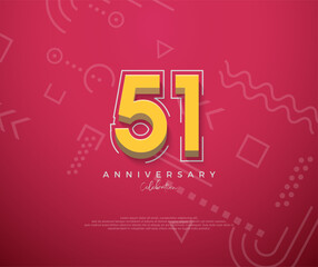 51st Anniversary with a cartoon design with a clean red background. Premium vector for poster, banner, celebration greeting.