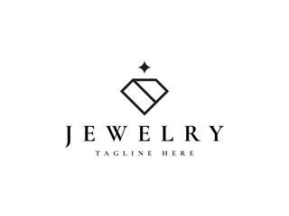 minimal luxury diamond with star logo design - obrazy, fototapety, plakaty