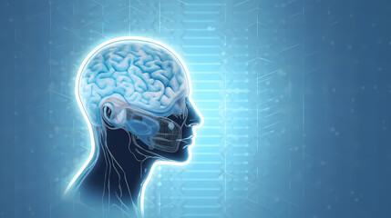 Obraz premium A blue and white image of a human head with the word brain on it