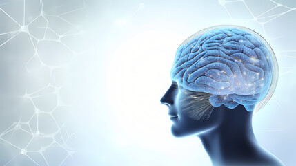 Obraz premium A blue and white image of a human head with the word brain on it