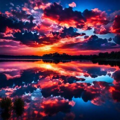 Fototapeta na wymiar Colorful sky clouds water.