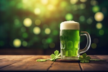 St Patrick's Day concept green beer with shamrock - obrazy, fototapety, plakaty