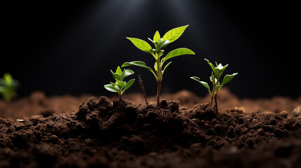 Pictures of seeds sprouting in spring soil
 - obrazy, fototapety, plakaty