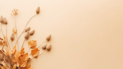 ripe dry herb on beige background. autumn dried flowers of neutral color. natural decor