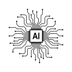 Artificial intelligence AI processor MCU chip icon symbol for graphic design, logo, web site, social media., vector illustration